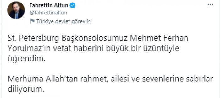 Saint Petersburg Başkonsolosu Mehmet Ferhan Yorulmaz, hayatını kaybetti