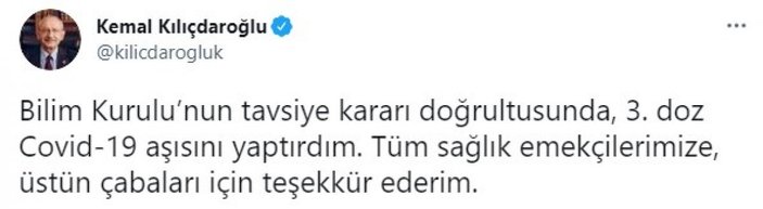 Kemal Kılıçdaroğlu 3.doz aşısını yaptırdı