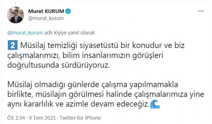 Murat Kurum: Toplanacak müsilaj kalmadığı için temizlik yapılmadı