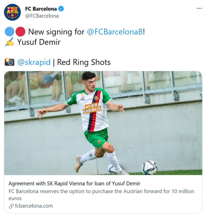 Barcelona B, Yusuf Demir'i kiraladı
