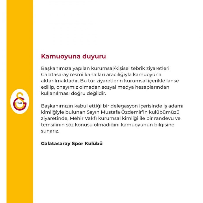 Galatasaray'dan Mehir Vakfı açıklaması