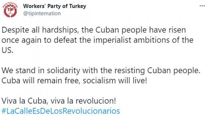 Türkiye İşçi Partisi'nden Küba'ya destek mesajı