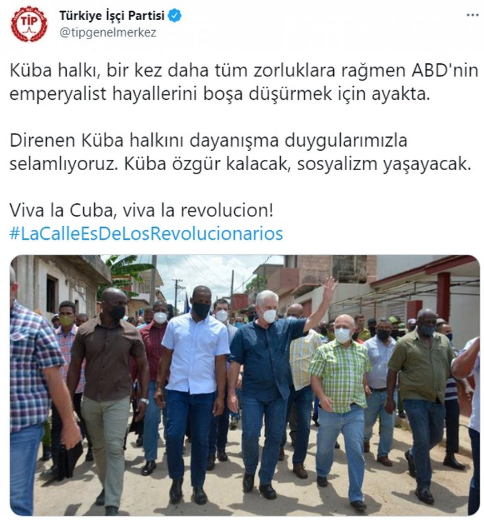 Türkiye İşçi Partisi'nden Küba'ya destek mesajı