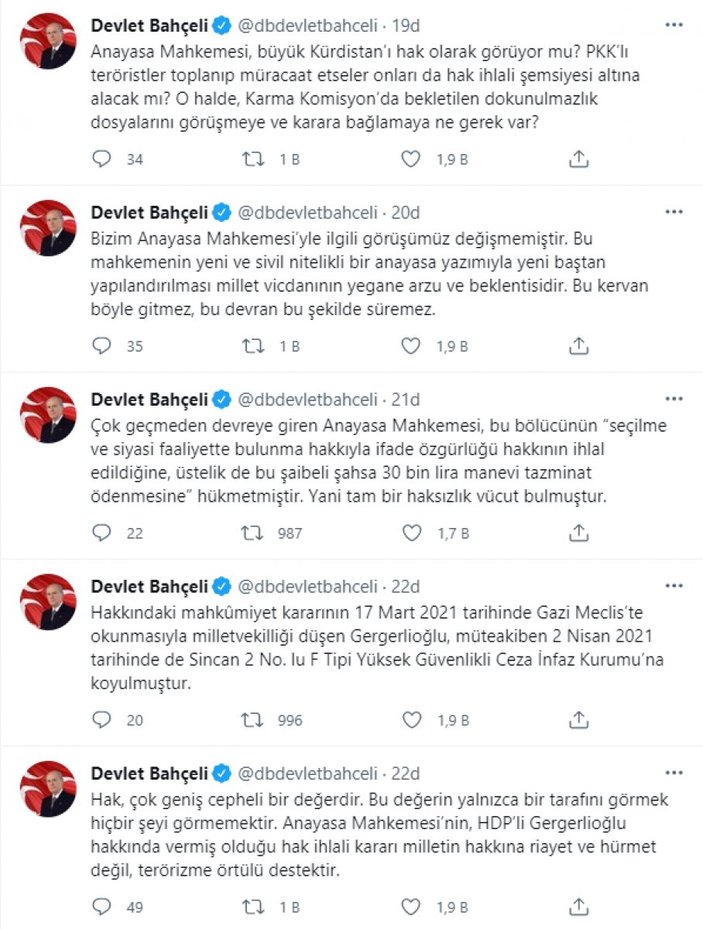 Devlet Bahçeli: AYM'nin Gergerlioğlu kararı, terörizme destektir