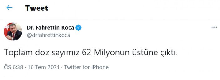 Fahrettin Koca: Toplam doz sayımız 62 milyonun üstüne çıktı