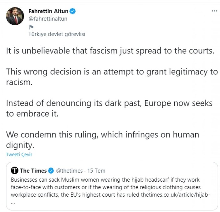 Fahrettin Altun: Faşizm mahkemelere sıçradı