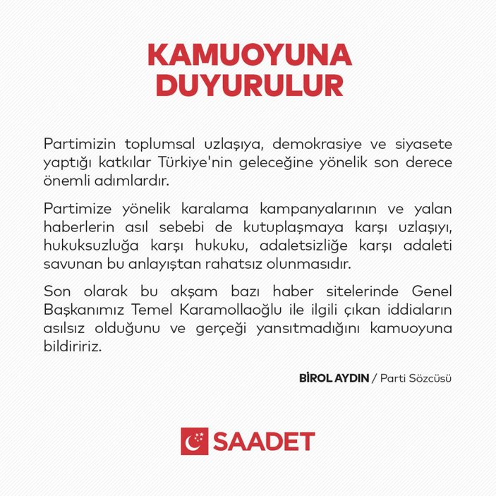 Saadet Partisi'nden Temel Karamollaoğlu istifa etmiyor açıklaması