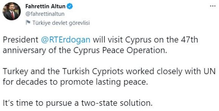 Fahrettin Altun'dan Kıbrıs Barış Harekatı paylaşımı