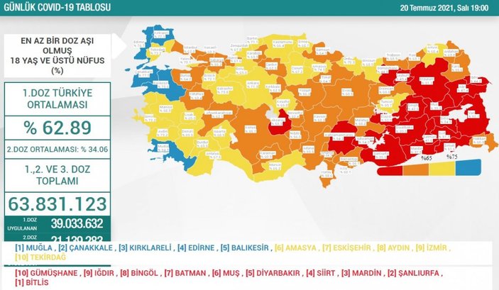20 Temmuz Türkiye'de koronavirüs tablosu