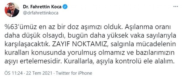 Fahrettin Koca'dan aşı olun çağrısı