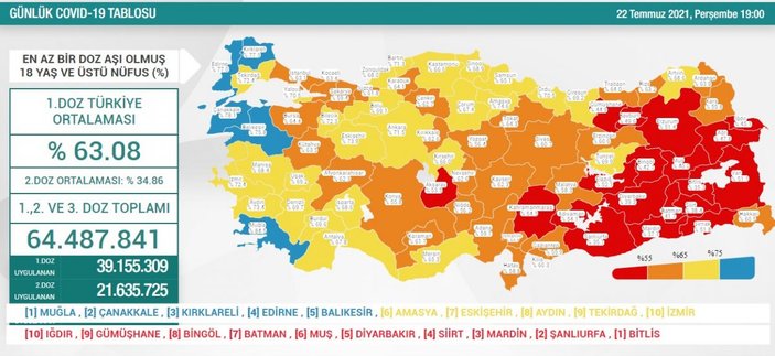22 Temmuz Türkiye'de koronavirüs tablosu