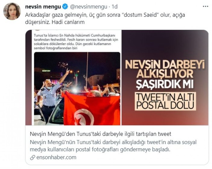 Nevşin Mengü'den Tunus'taki darbeyle ilgili tartışılan tweet