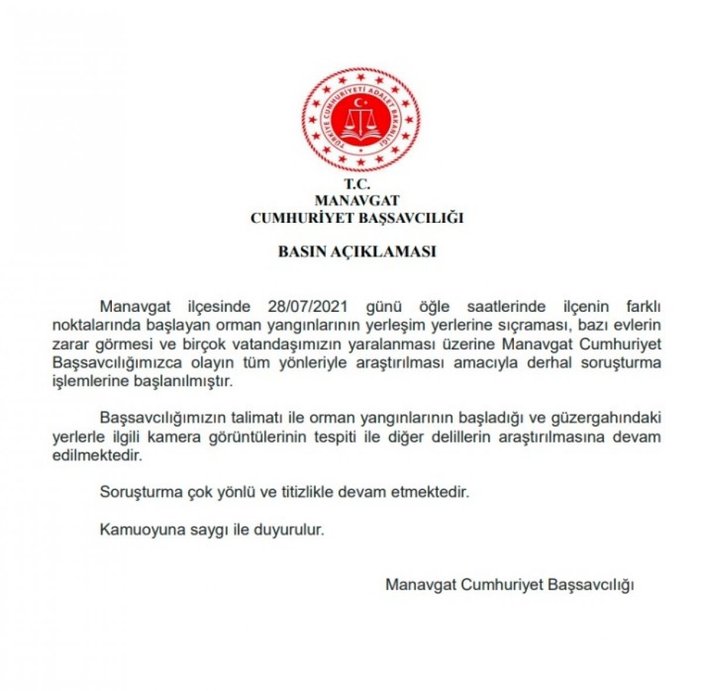 Antalya Manavgat'taki yangınlarla ilgili soruşturma başlatıldı