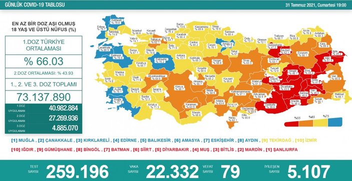 31 Temmuz Türkiye'de koronavirüs tablosu