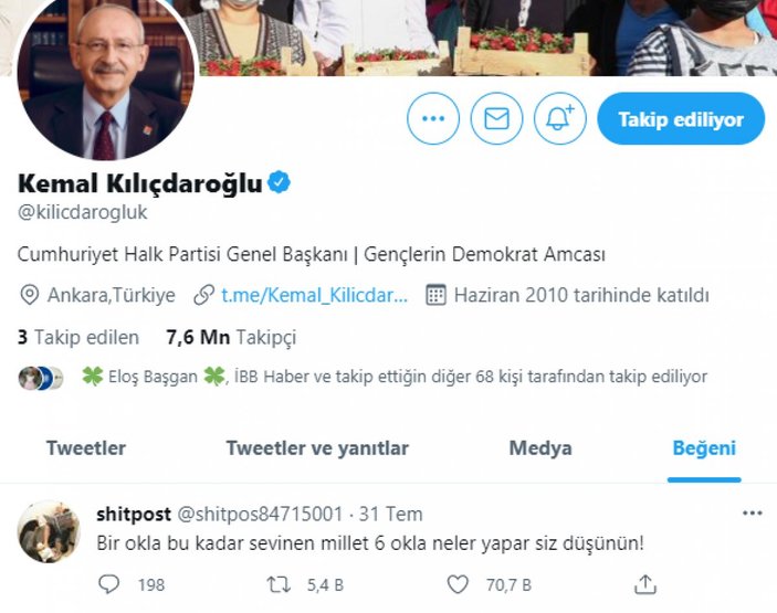 Kemal Kılıçdaroğlu'nun beğendiği tek tweet