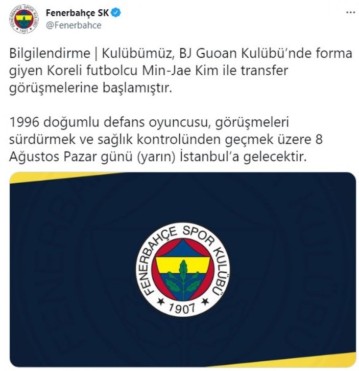 Fenerbahçe, Koreli futbolcu Min-Jae Kim'i açıkladı