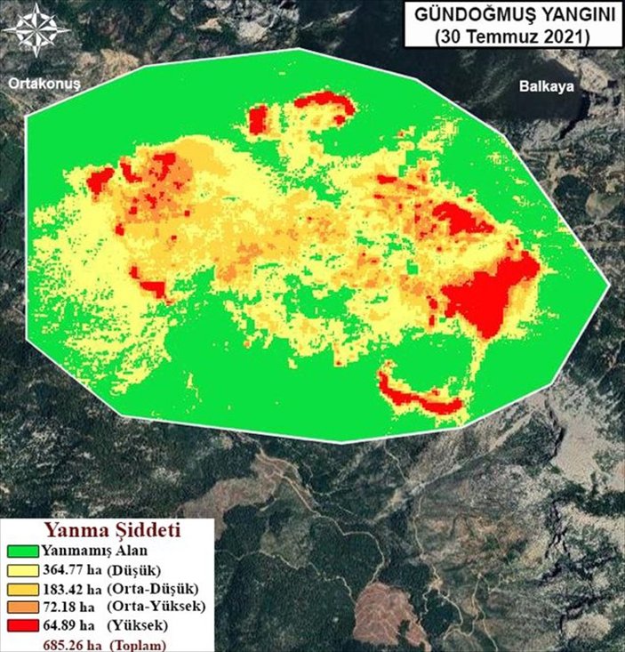 Orman yangınlarının etkili olduğu alanlar haritalandırıldı