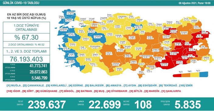 8 Ağustos Türkiye'de koronavirüs tablosu
