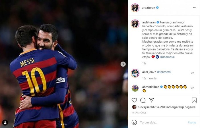 Arda Turan'dan Messi'ye duygusal mesaj