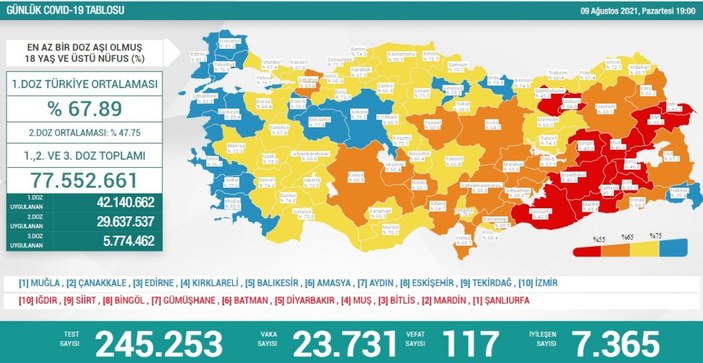 9 Ağustos Türkiye'de koronavirüs tablosu