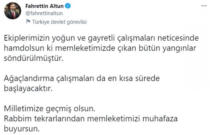 Fahrettin Altun: Tüm yangınlar söndürülmüştür