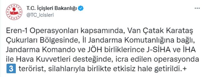 Van’da 3 terörist etkisiz hale getirildi