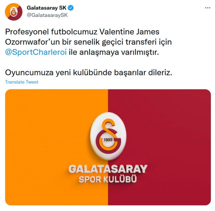 Galatasaray, Ozornwafor'u Charleroi'ye kiraladı