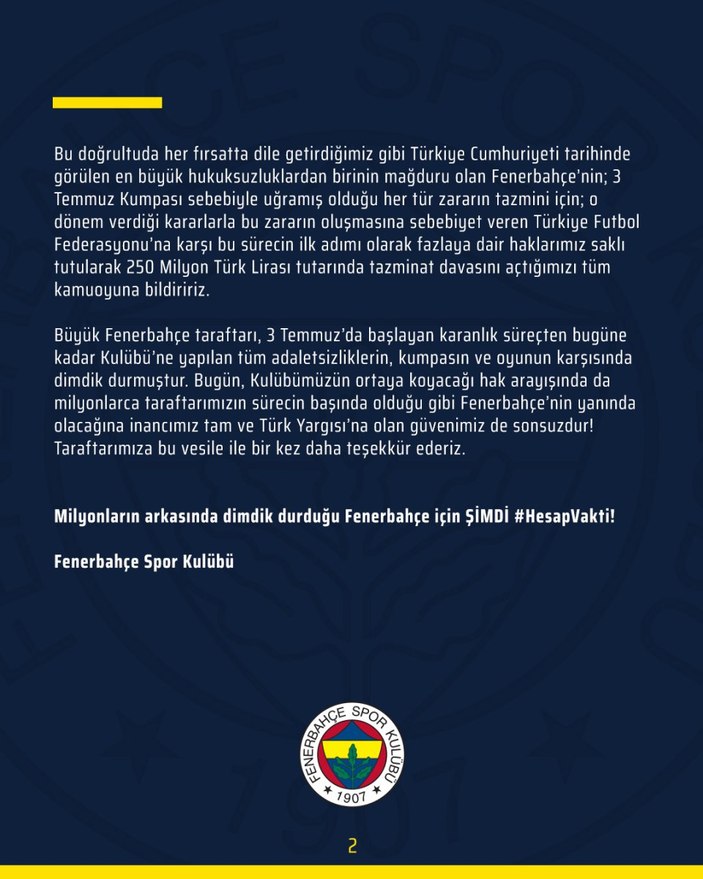 Fenerbahçe, TFF'ye tazminat davası açtı