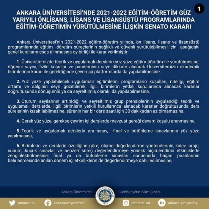 'Yüz yüze eğitim olacak mı' merak ediliyordu! Bir üniversite daha kararını açıkladı