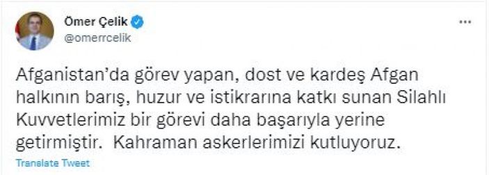 Ömer Çelik: Silahlı Kuvvetlerimiz bir görevi daha başarıyla yerine getirmiştir