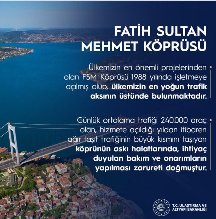 Ulaştırma ve Altyapı Bakanlığı'ndan FSM Köprüsü açıklaması