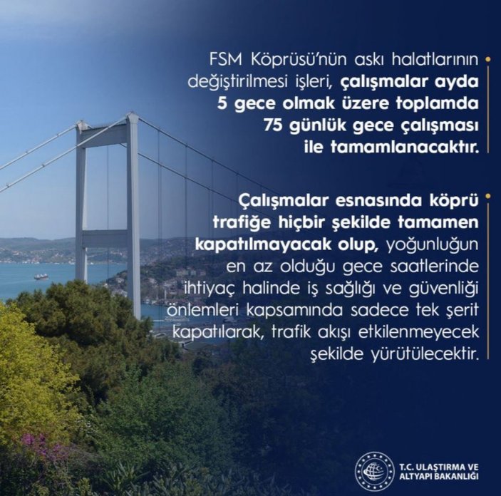Ulaştırma ve Altyapı Bakanlığı'ndan FSM Köprüsü açıklaması