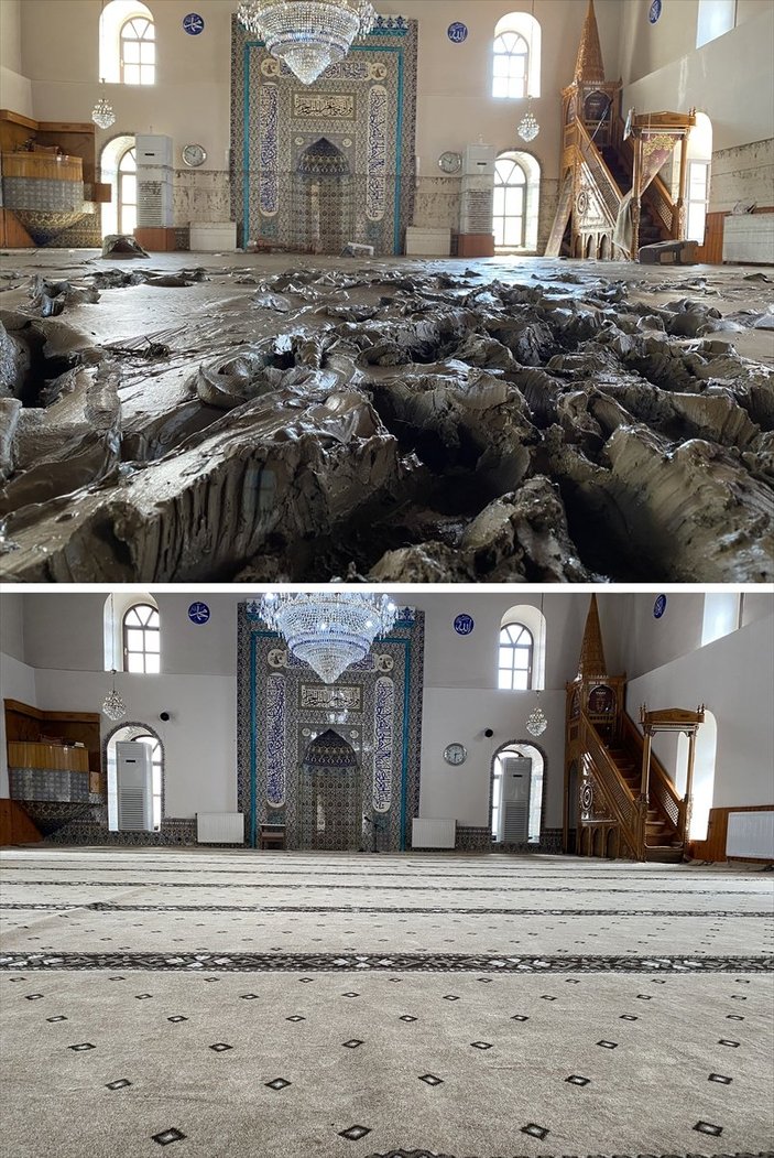 Bozkurt'taki selde balçıkla kaplanan 113 yıllık cami temizlendi