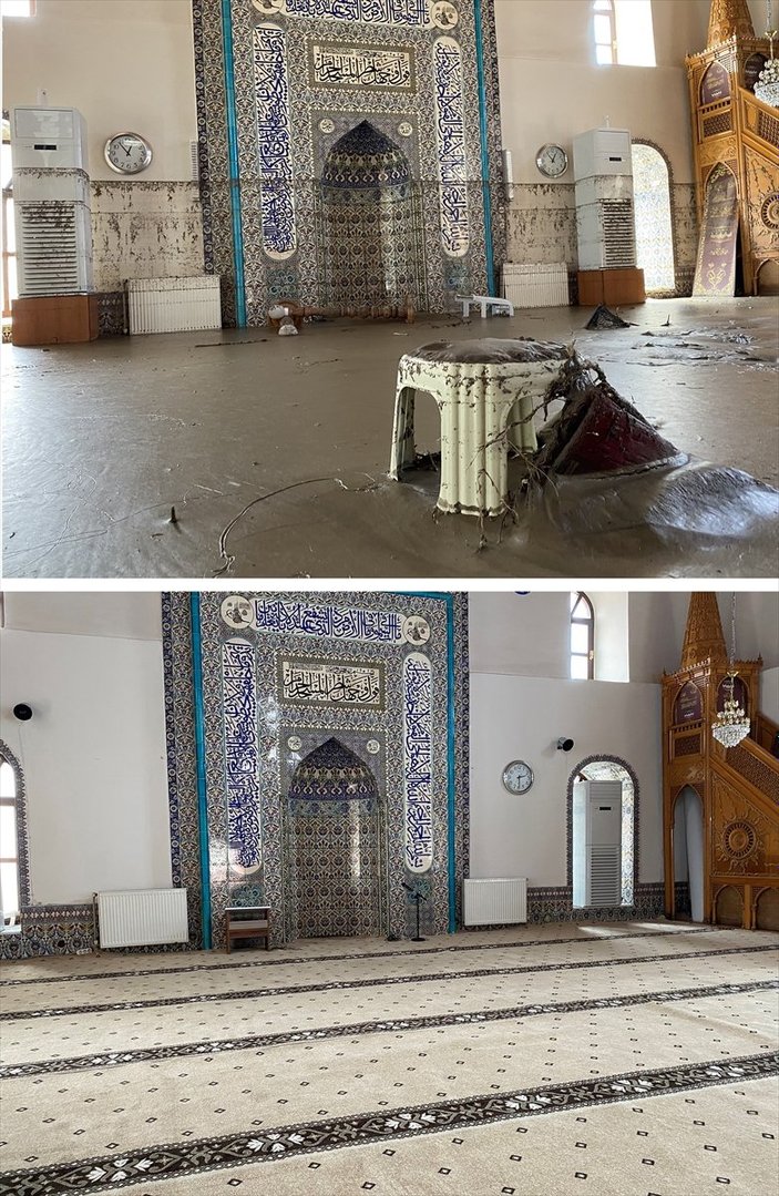 Bozkurt'taki selde balçıkla kaplanan 113 yıllık cami temizlendi