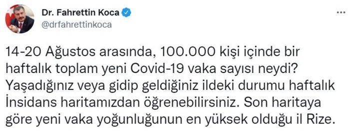 Türkiye'nin haftalık koronavirüs vaka sayıları belli oldu