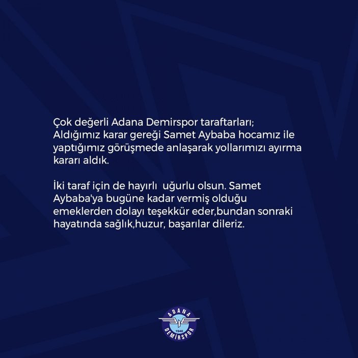 Adana Demirspor'da Samet Aybaba dönemi sona erdi