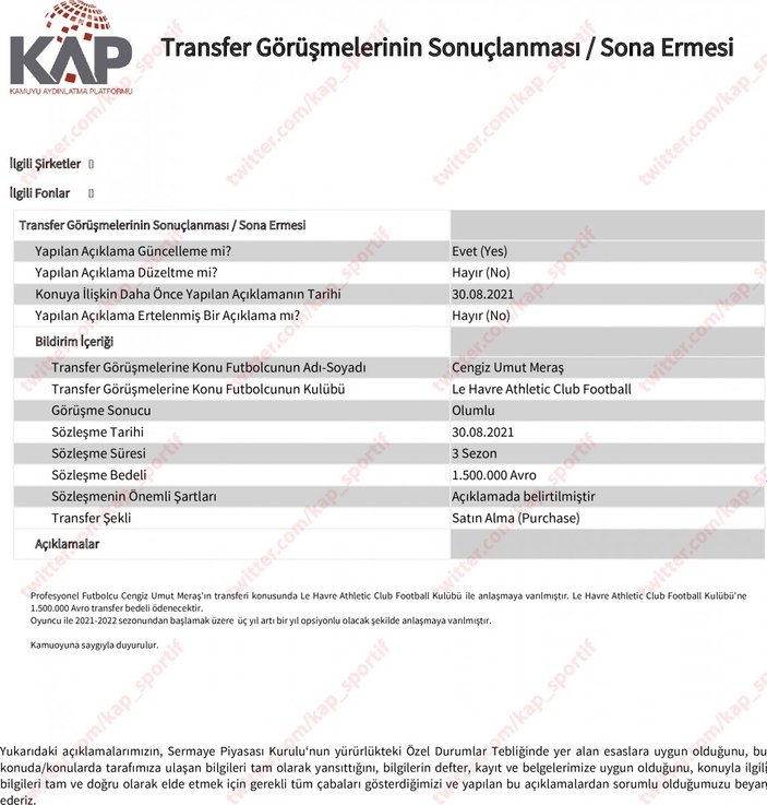 Beşiktaş, Umut Meraş transferini KAP'a bildirdi
