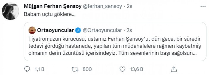 Ferhan Şensoy, hayatını kaybetti