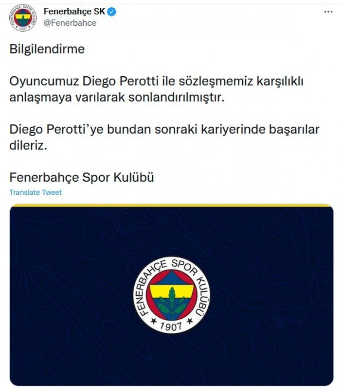Fenerbahçe, Perotti'nin sözleşmesini feshetti