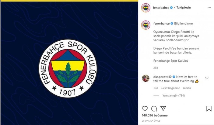 Fenerbahçe, Perotti'nin sözleşmesini feshetti