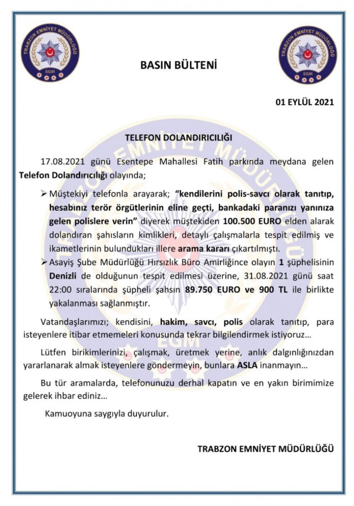 Trabzon'da aranan dolandırıcıya Denizli'de gözaltı
