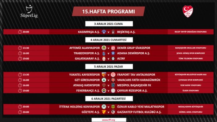 Süper Lig'de 4 ile 16.hafta arası programı açıklandı