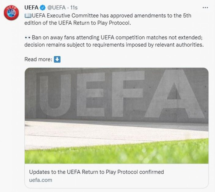 UEFA deplasman seyircisi yasağını kaldırdı