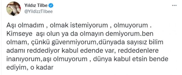 Yıldız Tilbe: Aşı olmuyorum, çünkü güvenmiyorum