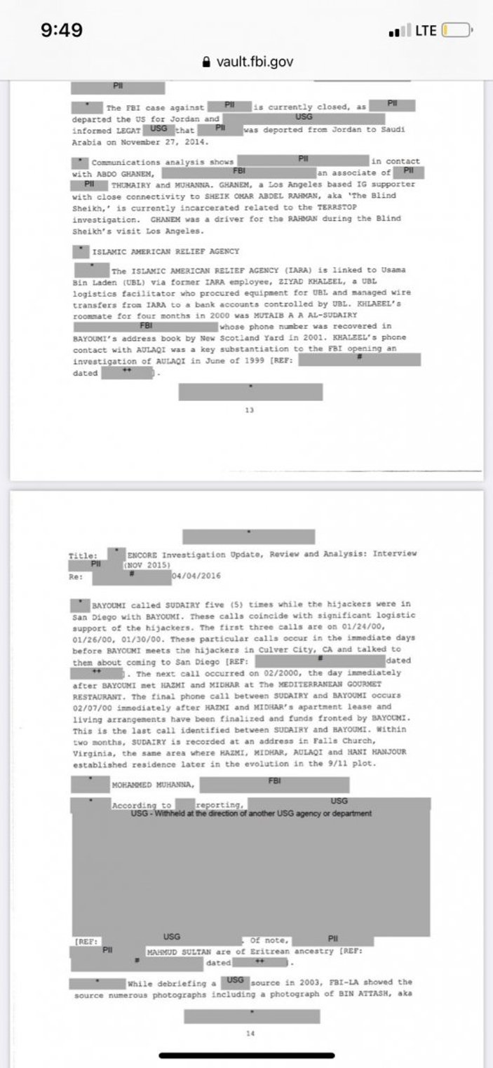 FBI, 11 Eylül'e dair gizli belgeleri yayınladı
