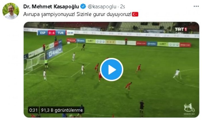 Bakan Kasapoğlu, Avrupa şampiyonu Ampute Futbol Milli Takımı'nı kutladı