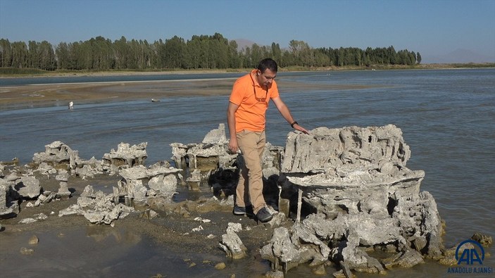 Van Gölü'nde sular çekildi, binlerce yıllık mikrobiyalitler açığa çıktı