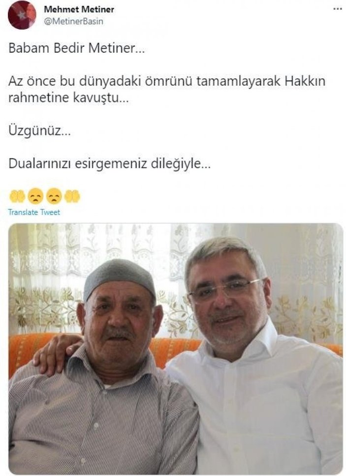 Mehmet Metiner'in babası hayatını kaybetti