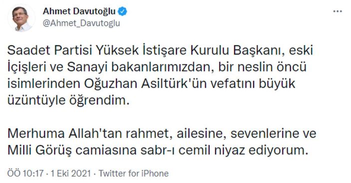 Siyaset dünyasından Oğuzhan Asiltürk için taziye mesajları