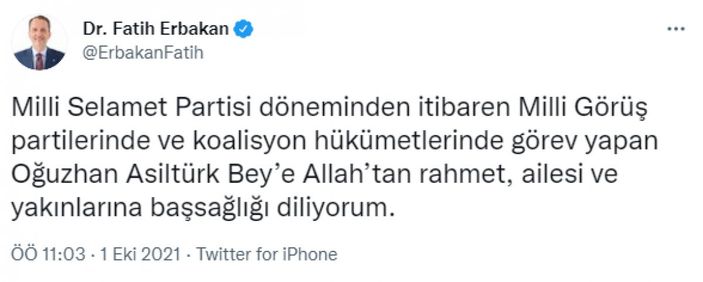 Siyaset dünyasından Oğuzhan Asiltürk için taziye mesajları
